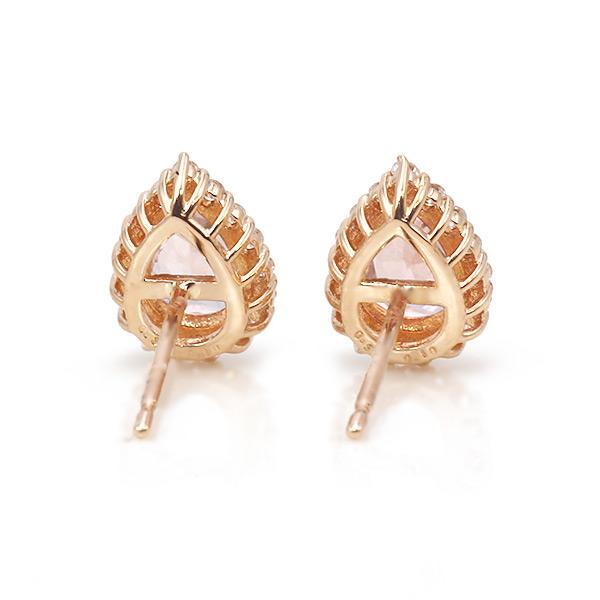 限定１ペア K18PG 0.7ct モルガナイト ペアシェイプ 0.2ct ダイヤモンド ピアス 誕生石4月の画像
