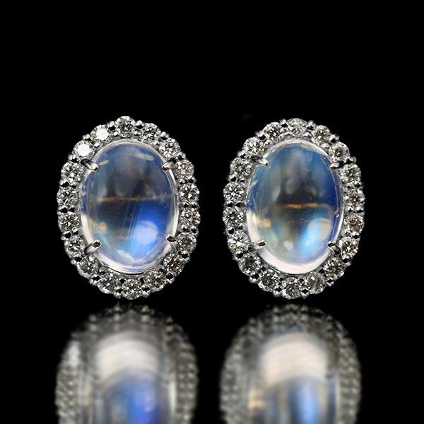 限定１ペア PT900 1.78ct ロイヤルブルームーンストーン 0.22ct ダイヤモンド ピアス 誕生石6月の画像