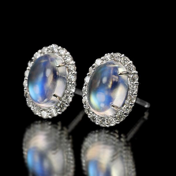 限定１ペア PT900 1.78ct ロイヤルブルームーンストーン 0.22ct ダイヤモンド ピアス 誕生石6月の画像
