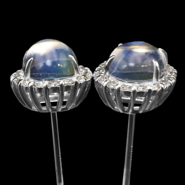 限定１ペア PT900 1.78ct ロイヤルブルームーンストーン 0.22ct ダイヤモンド ピアス 誕生石6月の画像