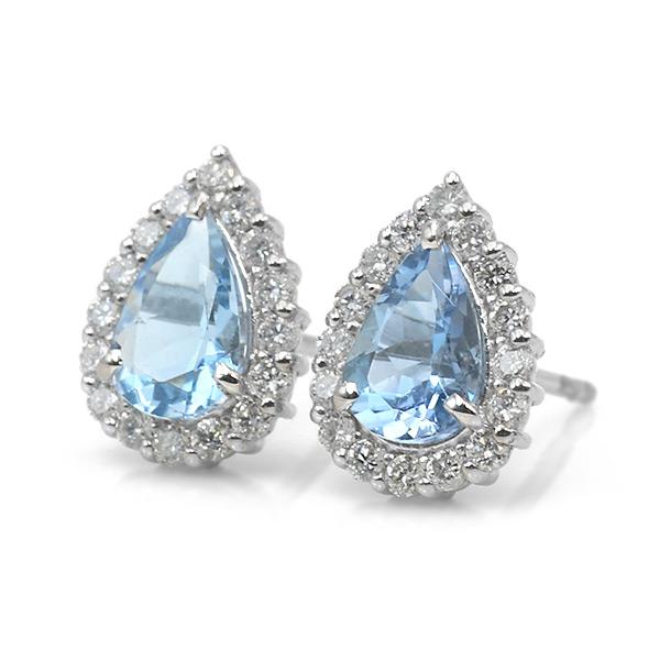 限定１ペア PT900 0.62ct アクアマリン ペアシェイプ 0.2ct ダイヤモンド ピアス 誕生石3月の画像