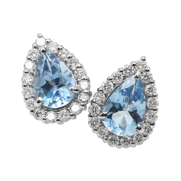 限定１ペア PT900 0.62ct アクアマリン ペアシェイプ 0.2ct ダイヤモンド ピアス 誕生石3月の画像