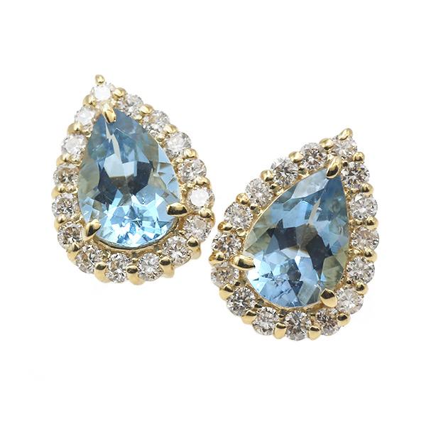 限定１ペア K18YG 0.68ct アクアマリン ペアシェイプ 0.2ct ダイヤモンド ピアス 誕生石3月の画像