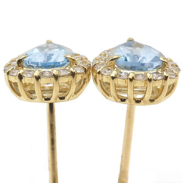 限定１ペア K18YG 0.68ct アクアマリン ペアシェイプ 0.2ct ダイヤモンド ピアス 誕生石3月の画像