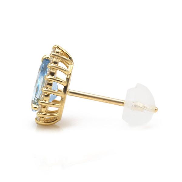 限定１ペア K18YG 0.68ct アクアマリン ペアシェイプ 0.2ct ダイヤモンド ピアス 誕生石3月の画像