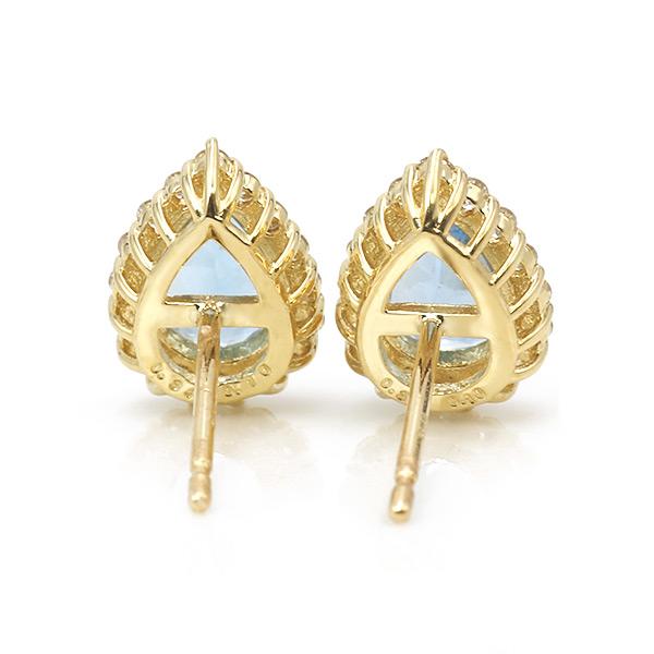 限定１ペア K18YG 0.68ct アクアマリン ペアシェイプ 0.2ct ダイヤモンド ピアス 誕生石3月の画像