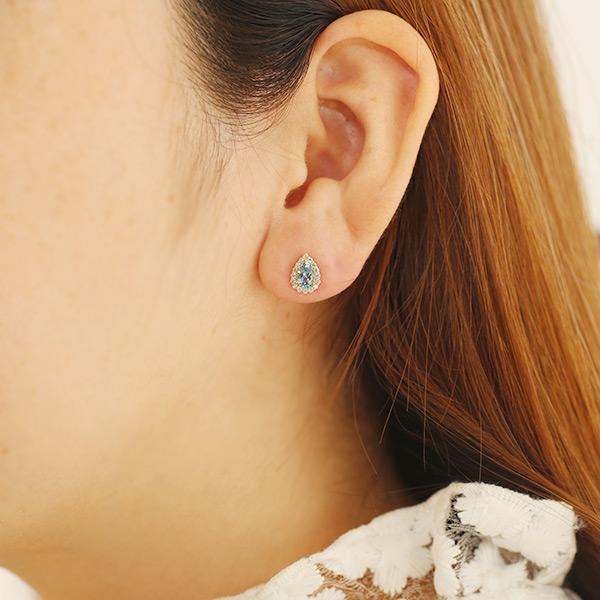 限定１ペア K18YG 0.68ct アクアマリン ペアシェイプ 0.2ct ダイヤモンド ピアス 誕生石3月の画像