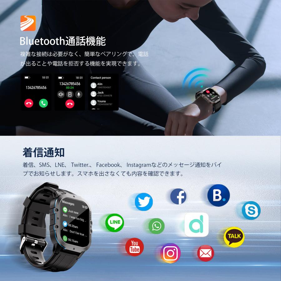 スマートウォッチ 軍用規格 Bluetooth通話機能 2025年最新 1.96