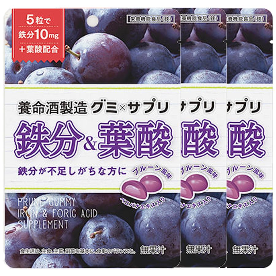 養命酒製造 グミ×サプリ 鉄分＆葉酸 40g×3個 メール便送料無料