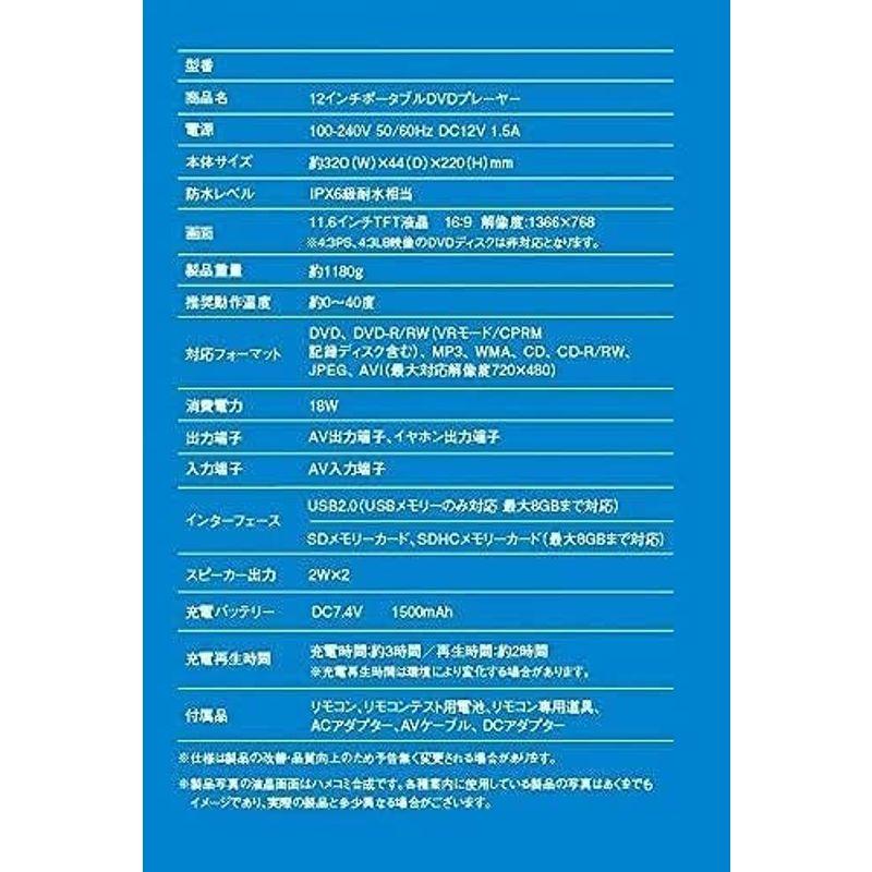 柔らかい ポータブルDVDプレーヤー 12.5型 高画質 解像度720×480