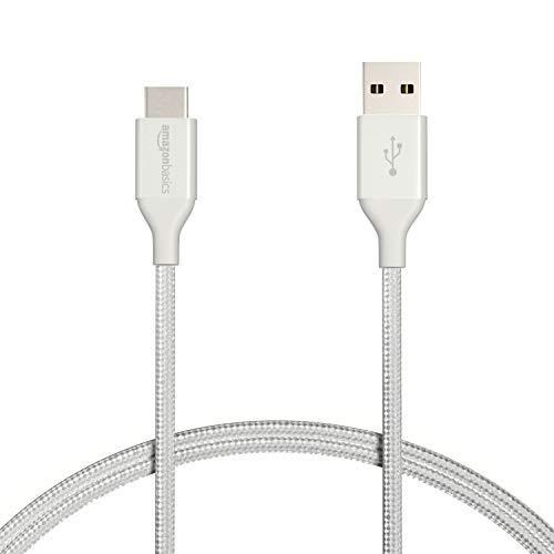 Amazonベーシック 充電ケーブル 二重網組ナイロン USB Type-C~Type-A 2.0 オス シルバー 約0.9m
