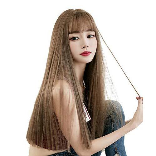ウィッグ ロング かつら 自然 ストレートフルウィッグ ファッション 小顔 レディース wig 耐熱医療用 ネット付き (ライトブラウン)