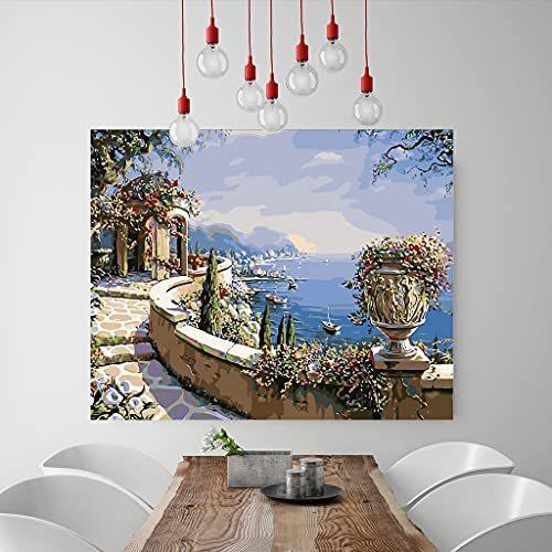 Jishshay 数字油絵 数字塗り絵 うみ 数字キット塗り絵 手塗り デジタル油絵 Diy絵 手芸 キット ホーム オフィス装飾 子供 大人 初心者 大人女性の