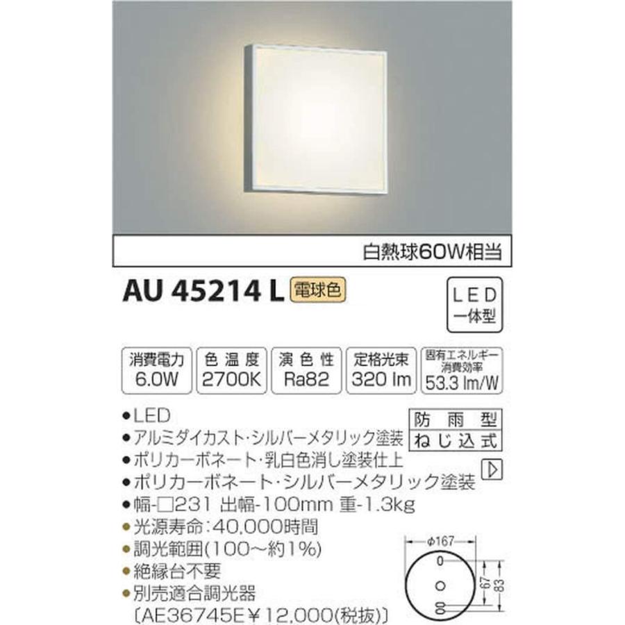 コイズミ照明　ポーチ灯　白熱球60W相当　シルバーメタリック塗装　AU45214L