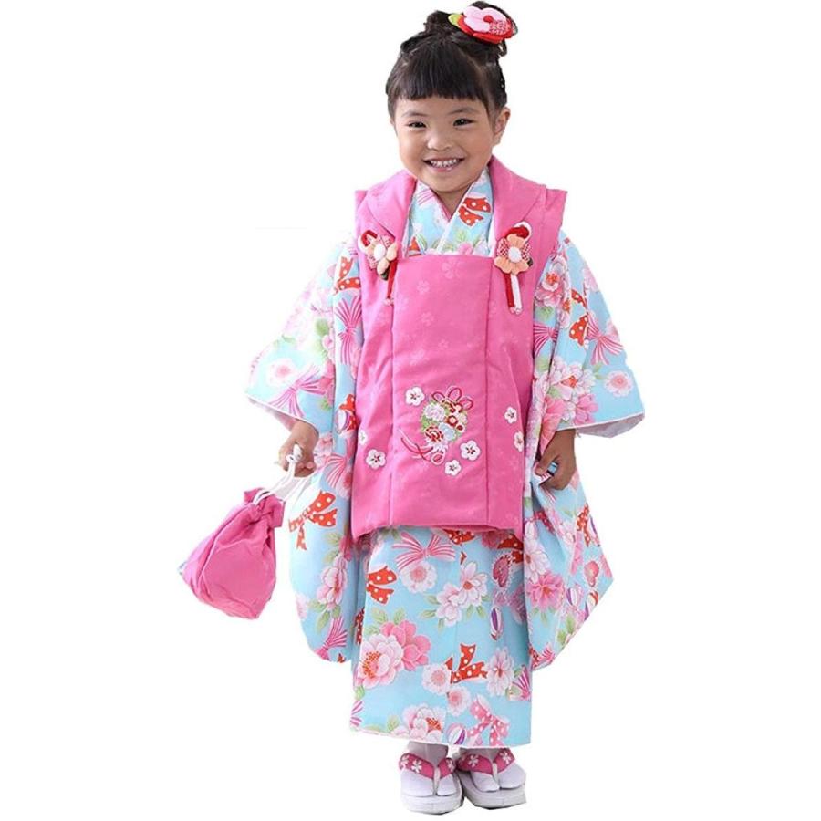 素晴らしい品質 女の子 被布セット 3歳 着物 七五三 当店限定オリジナル 巾着 襦袢 着物 被布コート 8点セット リボンc ピンクr ベビーb 悠ひめ キッズ ジュニアシューズ