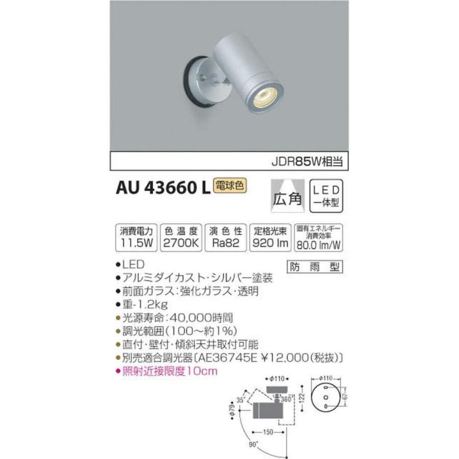 コイズミ照明　スポットライト　広角　シルバー塗装　AU43660L　JDR85W相当