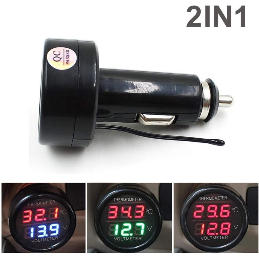 Bquel デジタル電圧計 2in1 12v 24v Led シガーソケット ブルー レッド 温度計 車 車内 車載 新しく着き 温度計