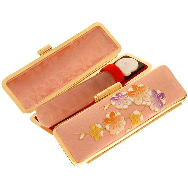 印鑑 実印 15mm はんこ セット ローズクォーツ 紅水晶 ピンクの万葉 ケース付き