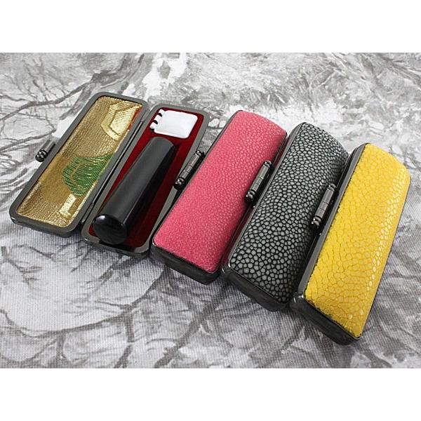 印鑑 はんこ セット 黒水牛印鑑 黒水牛 認印 銀行印 10.5mm または12mmから選択可能 エイ革 ケース付き