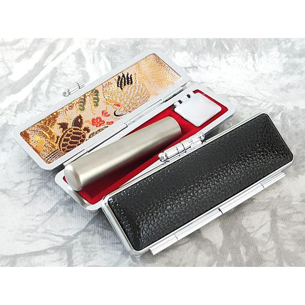 印鑑 はんこ セット チタン印鑑 12mm 銀行印 認印 黒色 牛革もみ ケース付き