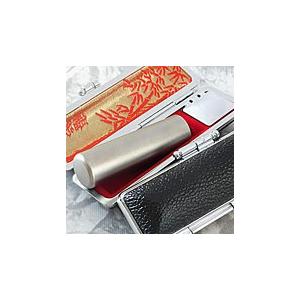法人印鑑 ケース付 チタン 寸胴 代表者印 18mm 会社 実印 役職印 代表印 銀行印 など 黒色 牛革もみ ケース付き | 