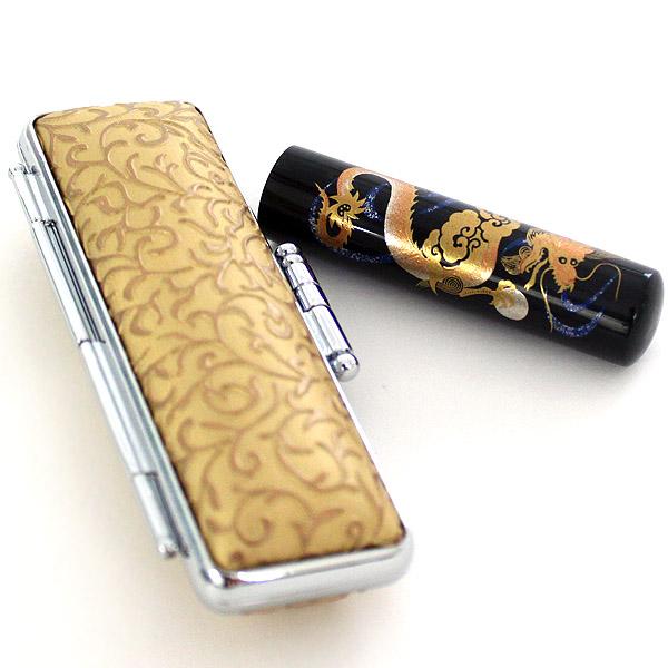 開運 昇り龍 ドラゴン 黒水牛 蒔絵 印鑑 はんこセット 13.5mm 銀行印