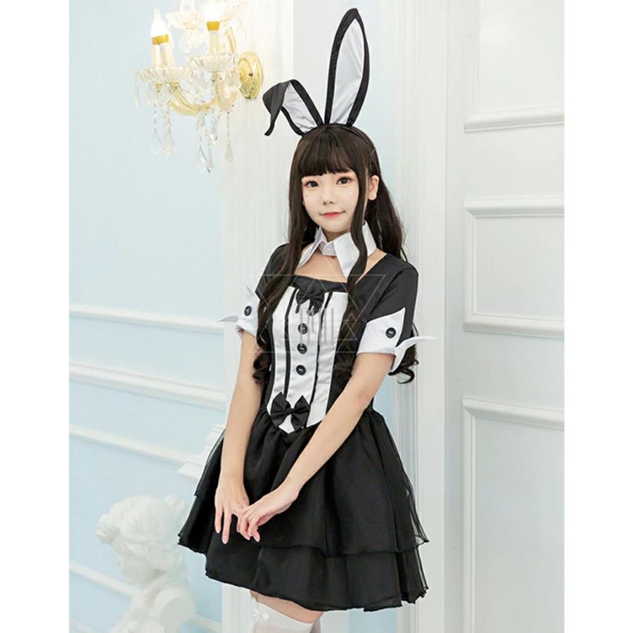 ハロウィン コスプレ メイド服 ウサギ耳 バニー 黒 ピンク セクシー