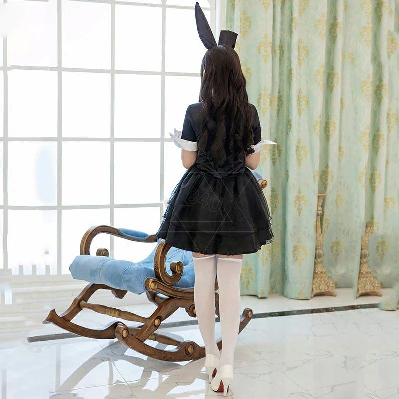 ハロウィン コスプレ メイド服 ウサギ耳 バニー 黒 ピンク