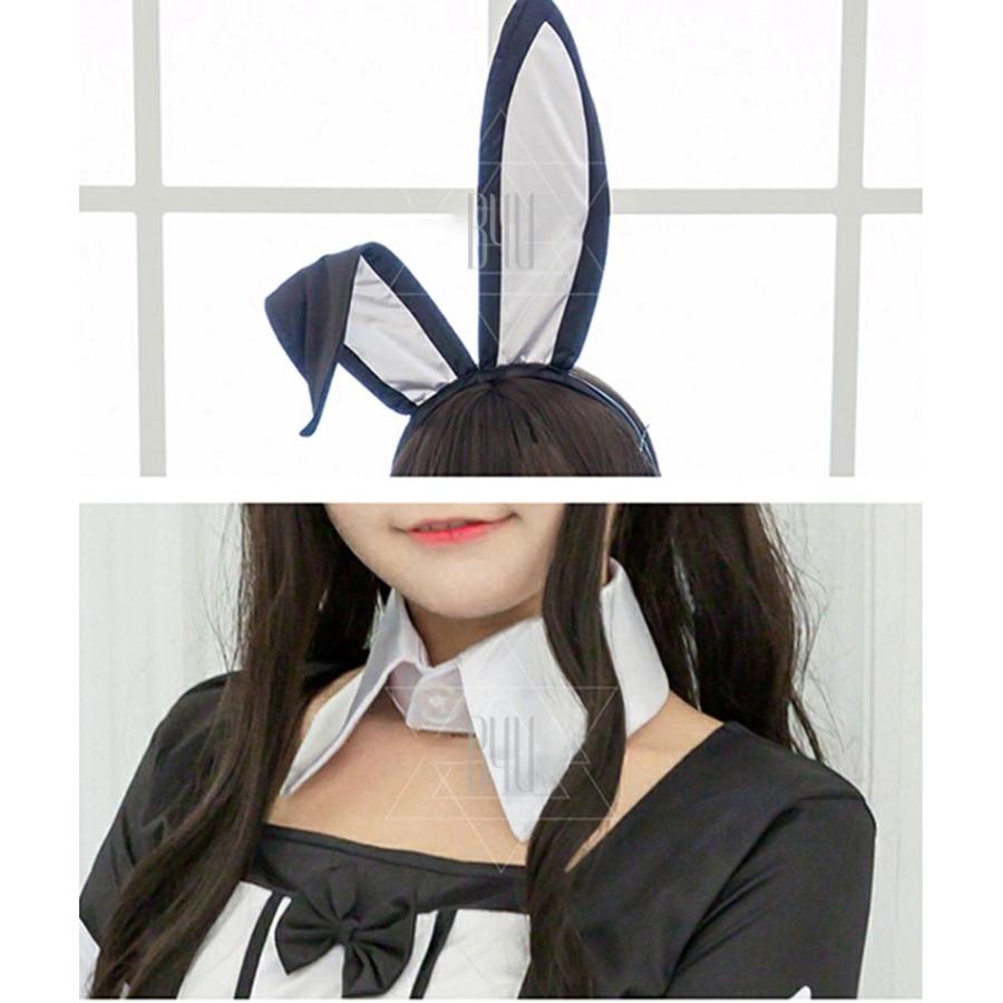 ハロウィン コスプレ メイド服 ウサギ耳 バニー 黒 ピンク