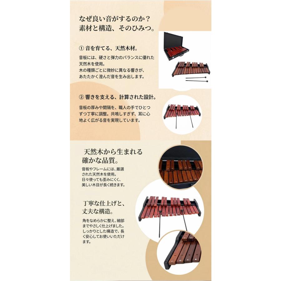 木琴 25音 卓上木琴 天然木 木製 シロフォン 収納ケース付き お手入れ