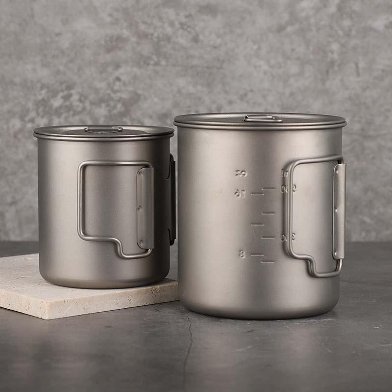チタン マグカップ 蓋付き 420ml 直火OK キャンプ チタンカップ 広口