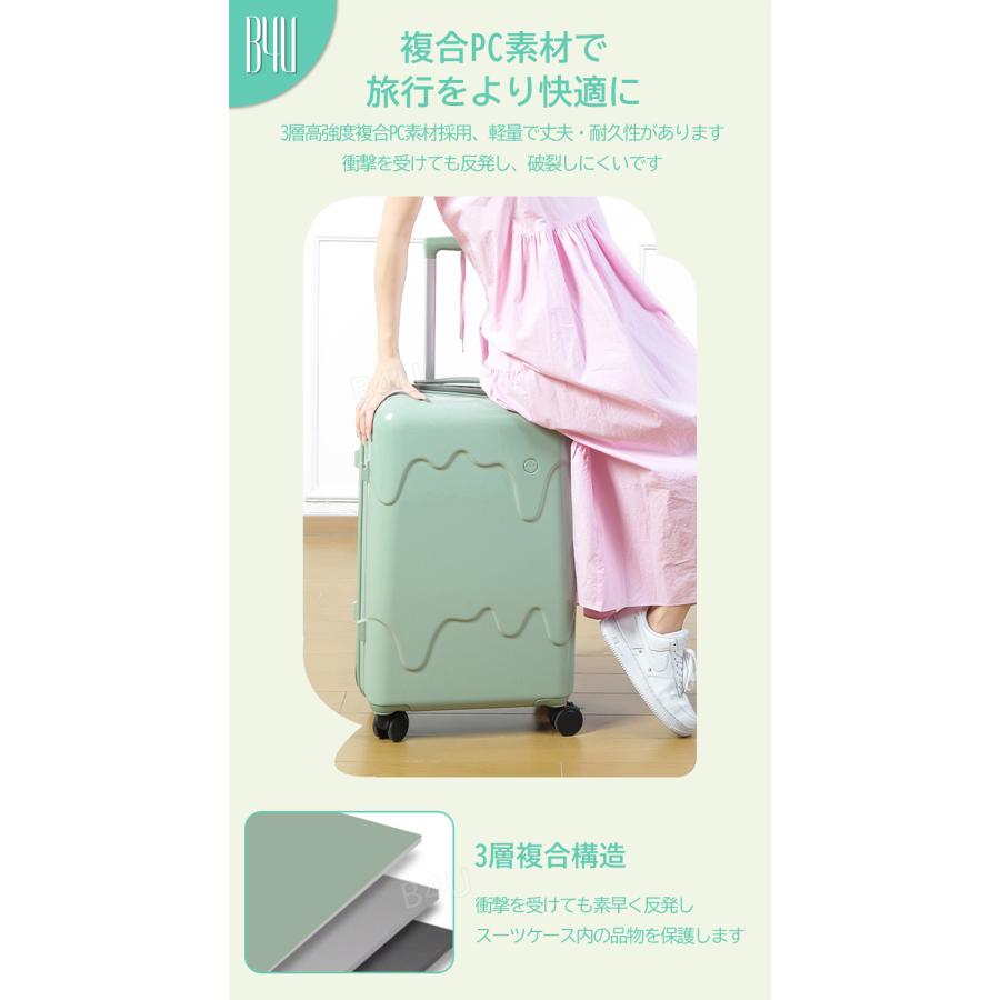B4Uスーツケース アイスクリーム 牛乳 Sサイズ Mサイズ USBポート付き カップホルダー キャリーケース 出張 大容量 3泊4日 国内 海外 旅行 多機能 4泊5日の画像