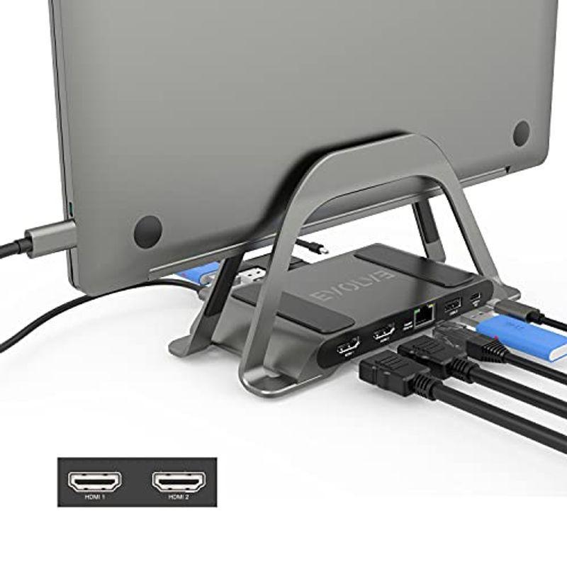 EVOLVEノートパソコン 台 付きUSBcドッキングステーション? Type c ハブ 4Kドッキングステーション 2*HDMI、macb