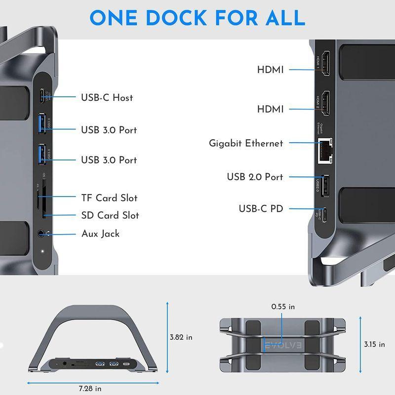 EVOLVEノートパソコン 台 付きUSBcドッキングステーション? Type c ハブ 4Kドッキングステーション 2*HDMI、macb 付きUSBcドッキングステーション Type ハブ 4Kドッキングステーション 2*HDMI macb