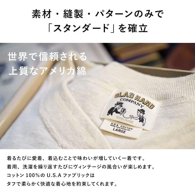 GLAD　HAND　グラッドハンド　ポケット　R08　(L,　長袖　パックTシャツ　日本製　無地　メンズ　ヘンリーネック　Tシャツ　ホワイト