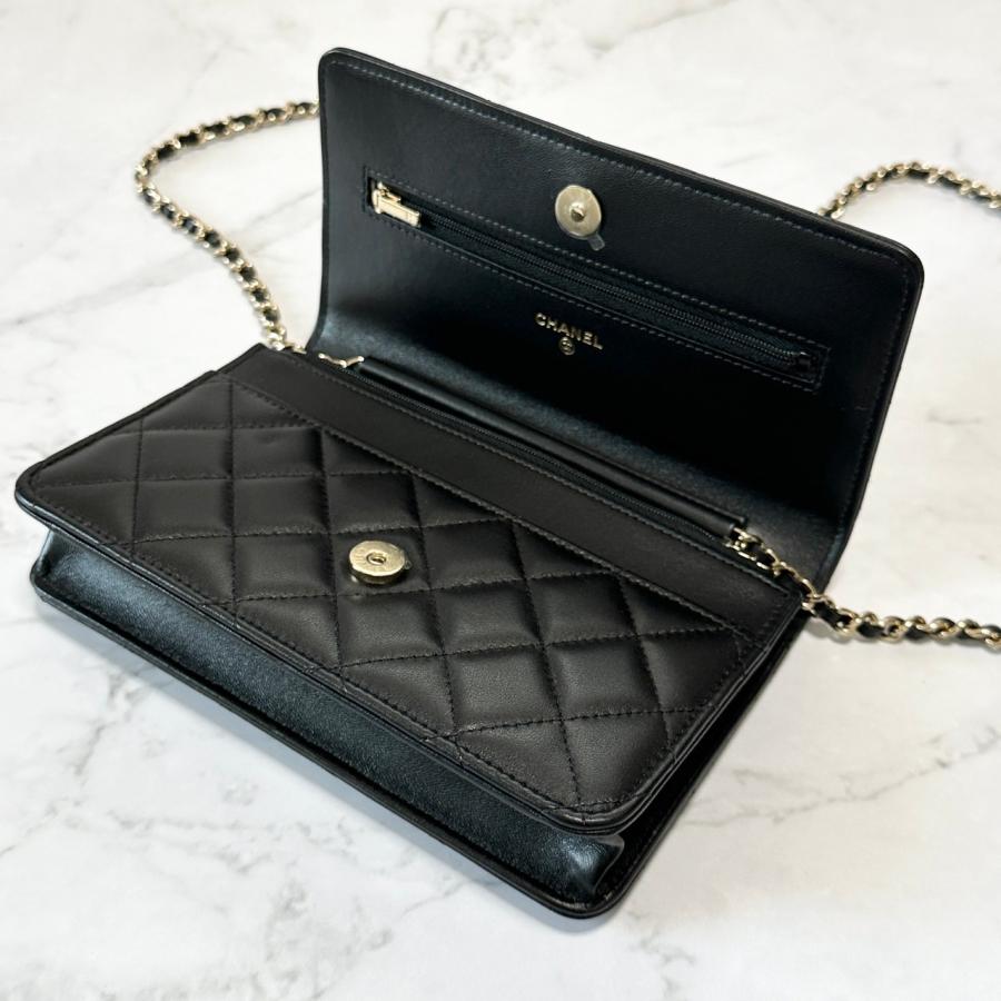 CHANEL シャネル パール ロゴ チェーン バッグ　AP3811B1572394305 black 黒 レザー キルティング｜bepo｜05