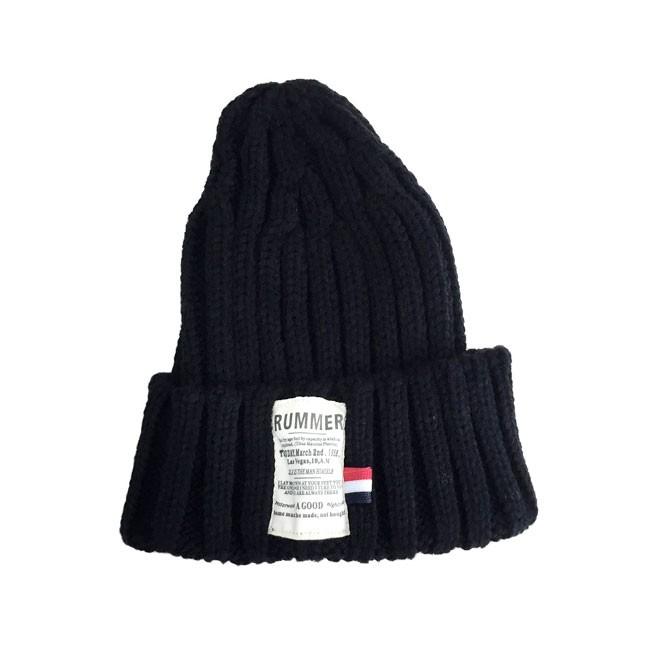 ニット帽 ニットキャップ 帽子 リブ編み トリコロール ワッペン ラベル