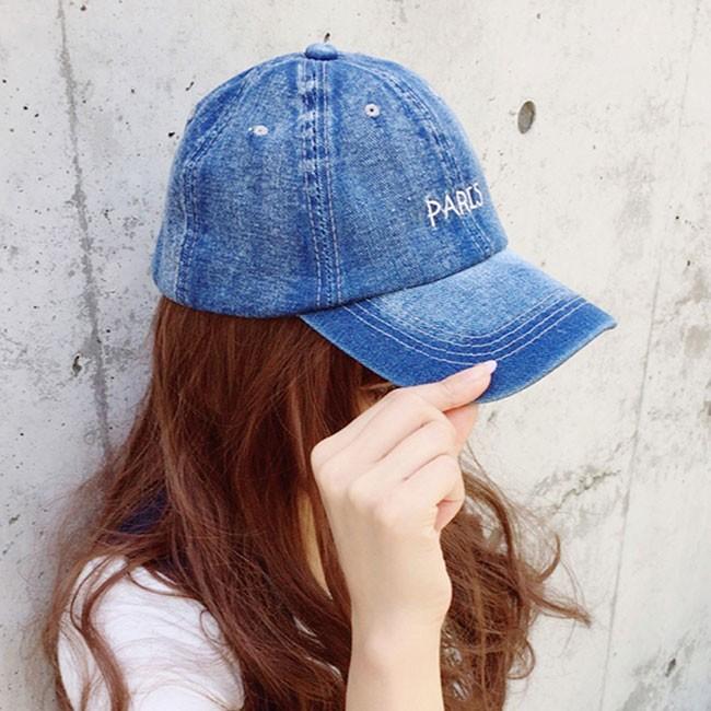 ベースボールキャップ 帽子 刺繍 PARIS ロゴ パリ ウォッシュド加工