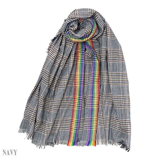 ストール グレンチェック レインボー ライン 虹色 大判 厚手