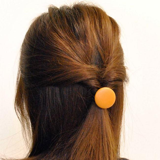 ヘアゴム ボタン カラー PUレザー レディース 女性用 シンプル 大きめ
