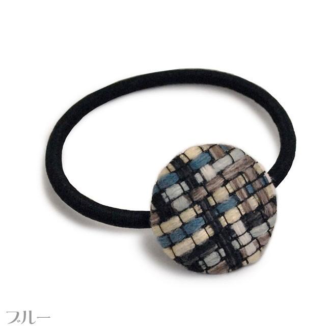 ヘアゴム カラーボタン チェック編み レディース 女性用 シンプル