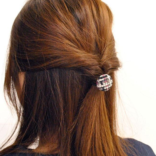 ヘアゴム カラーボタン チェック編み レディース 女性用 シンプル