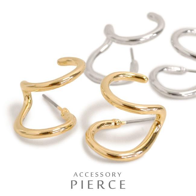 ピアス メタル ウェーブ 2連 重ねづけ風 ダブルリング フープピアス