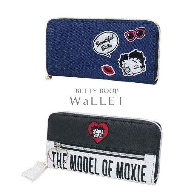 長財布 ベティブープ 刺繍 ワッペン レザー デニム Betty Boop