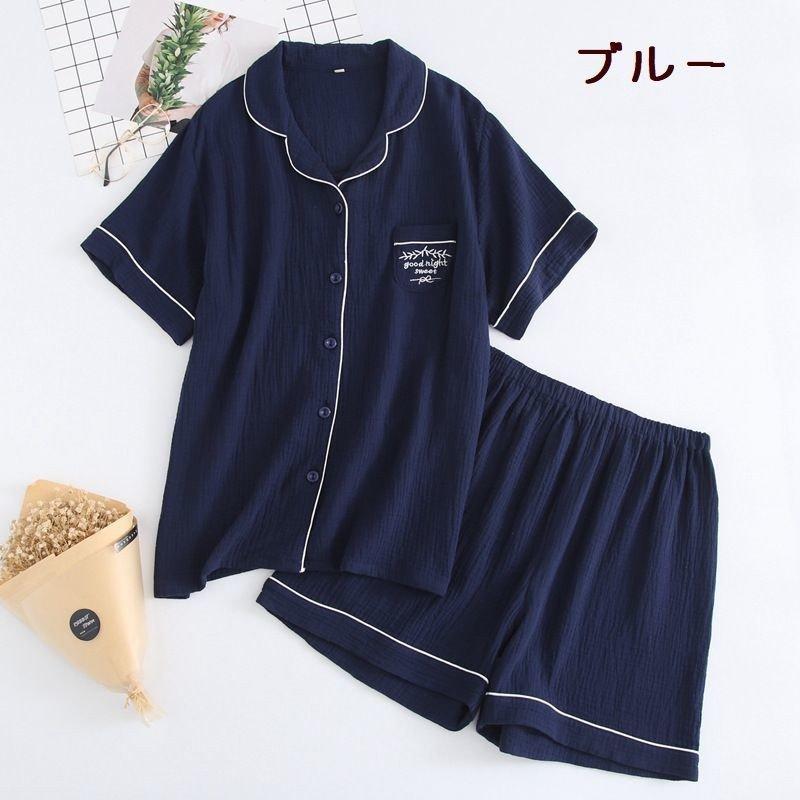 ルームウェアパジャマセットアップ上下セット半袖レディース半ズボン短パンボタンショートパンツポケットウエストゴム快適