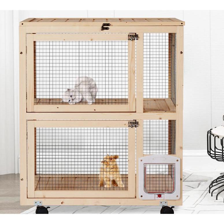 猫 ケージ キャットケージ 木製フレーム 広々 大型 猫ゲージ おしゃれ キャットハウス ネコ ハウス 留守番 保護 脱走防止 