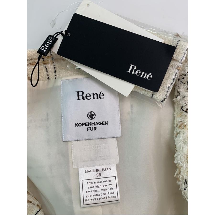 Rene ルネ コート ツイード ノーカラー ミンクファー付ポケット Rene ルネ コート ツイード ノーカラー ミンクファー付ポケット