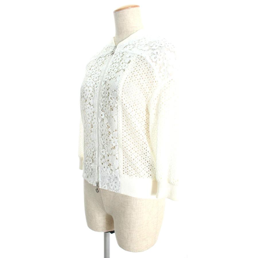 【M'S GRACY】ノーカラージャケット 花 リボン 白 38 M'S GRACY（エムズグレイシー） ジャケット フラワーモチーフ レース