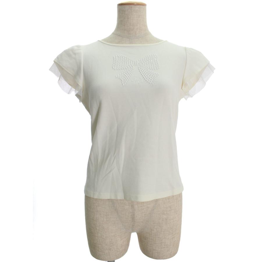 エムズグレイシー Tシャツ カットソー SpangleｘBeads Ribbon Cut sew
