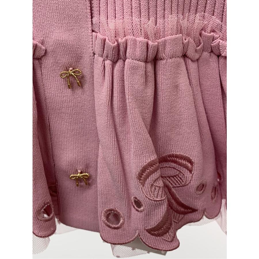 ☆エムズグレイシー M'S GRACYリボン刺繍ペプラムニットカーディガン